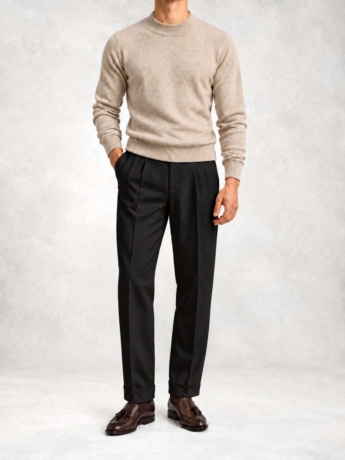 Men's Fine Knit Turtleneck Sweater and Slim Pants Set