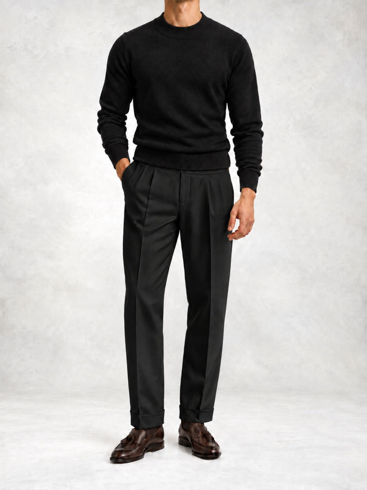 Men's Fine Knit Turtleneck Sweater and Slim Pants Set