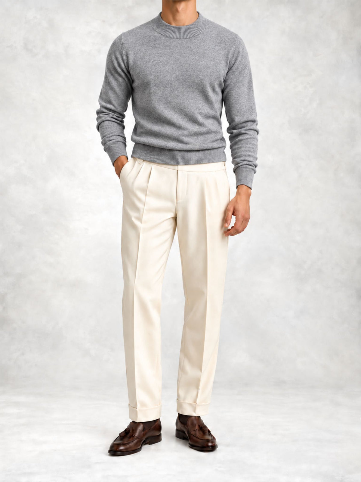 Men's Fine Knit Turtleneck Sweater and Slim Pants Set