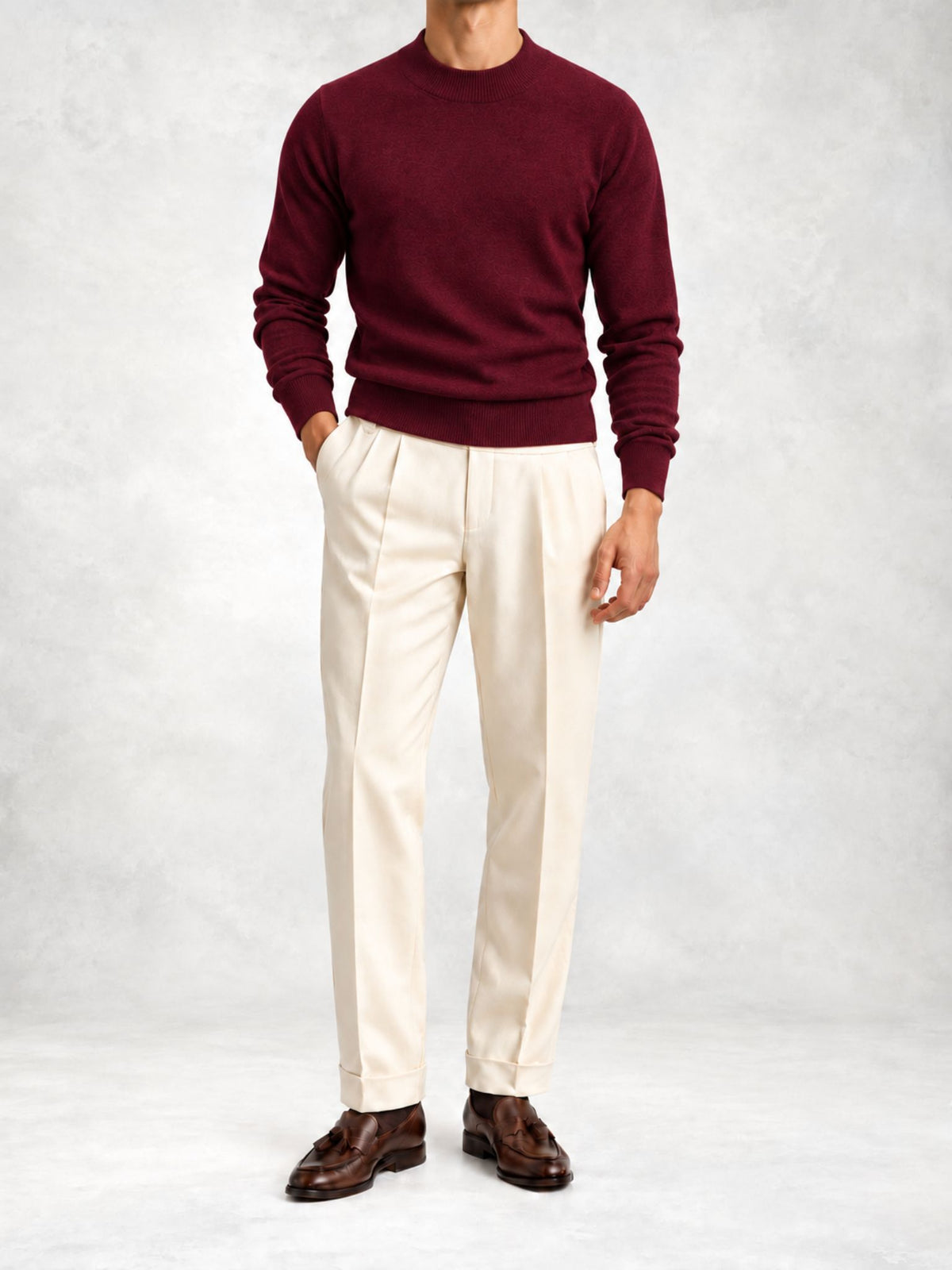 Men's Fine Knit Turtleneck Sweater and Slim Pants Set