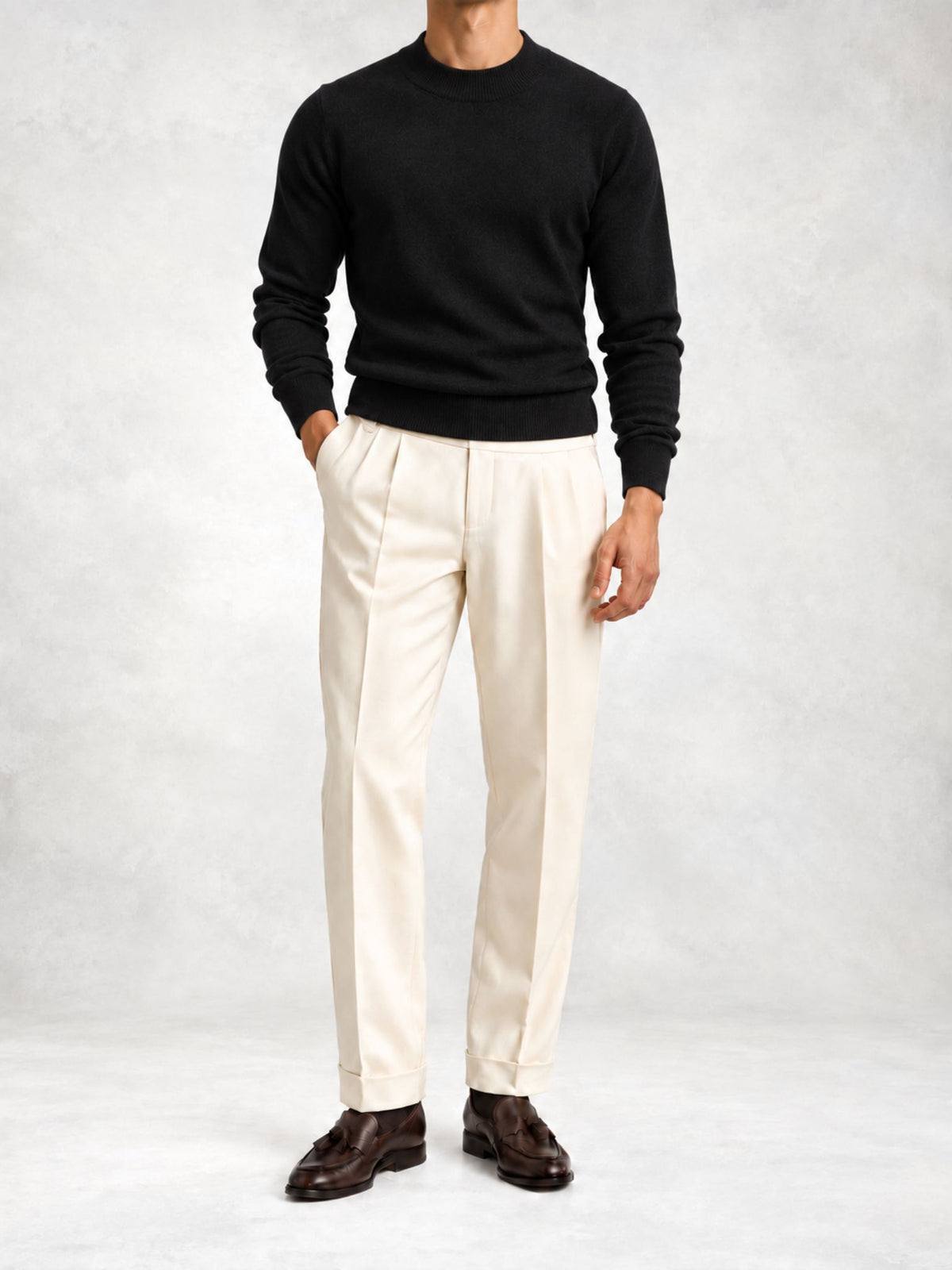 Men's Fine Knit Turtleneck Sweater and Slim Pants Set