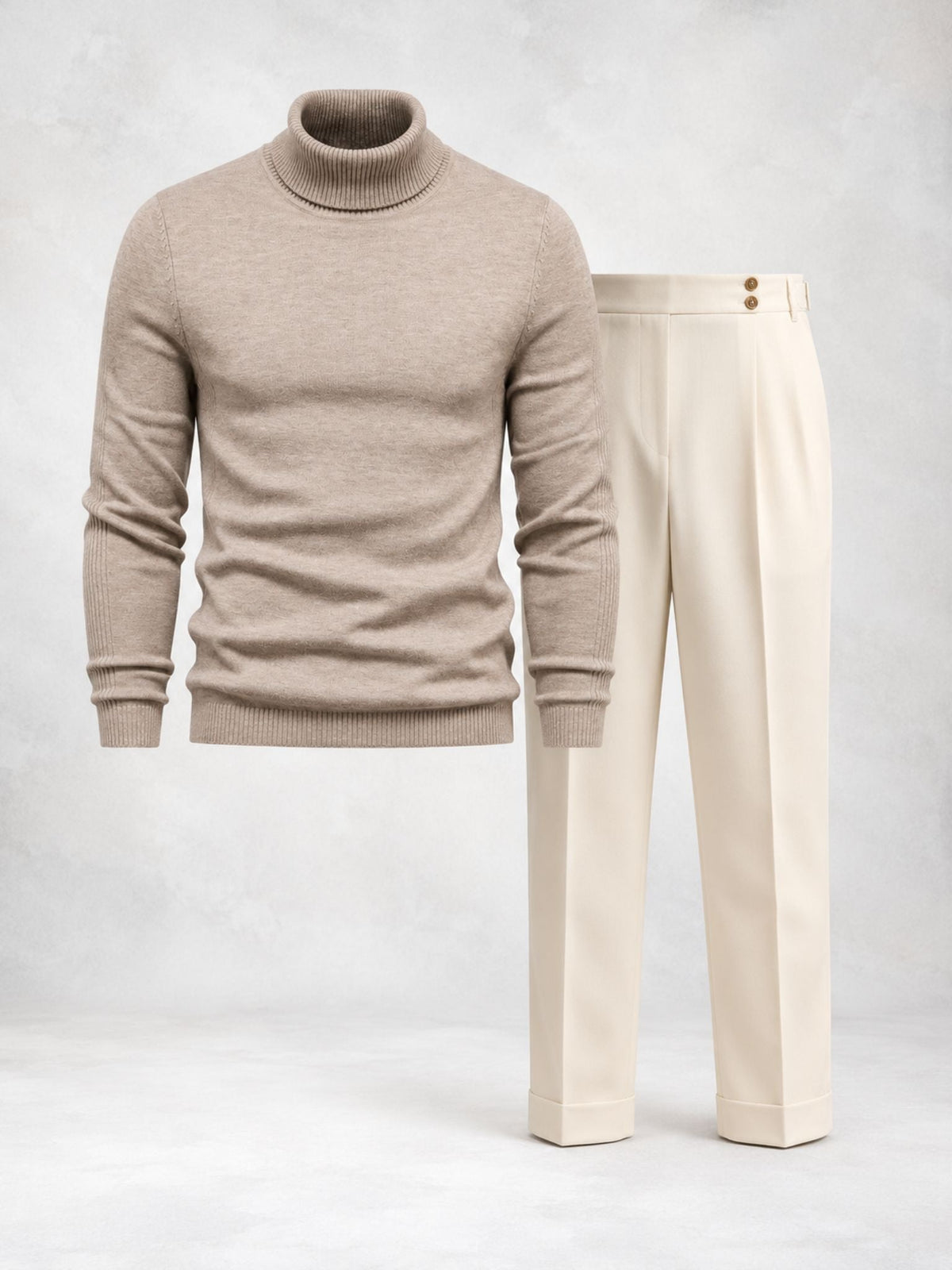 Men's Fine Knit Turtleneck Sweater & Pleated Pants Set