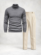 Men's Fine Knit Turtleneck Sweater & Pleated Pants Set