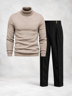 Men's Fine Knit Turtleneck Sweater & Pleated Pants Set