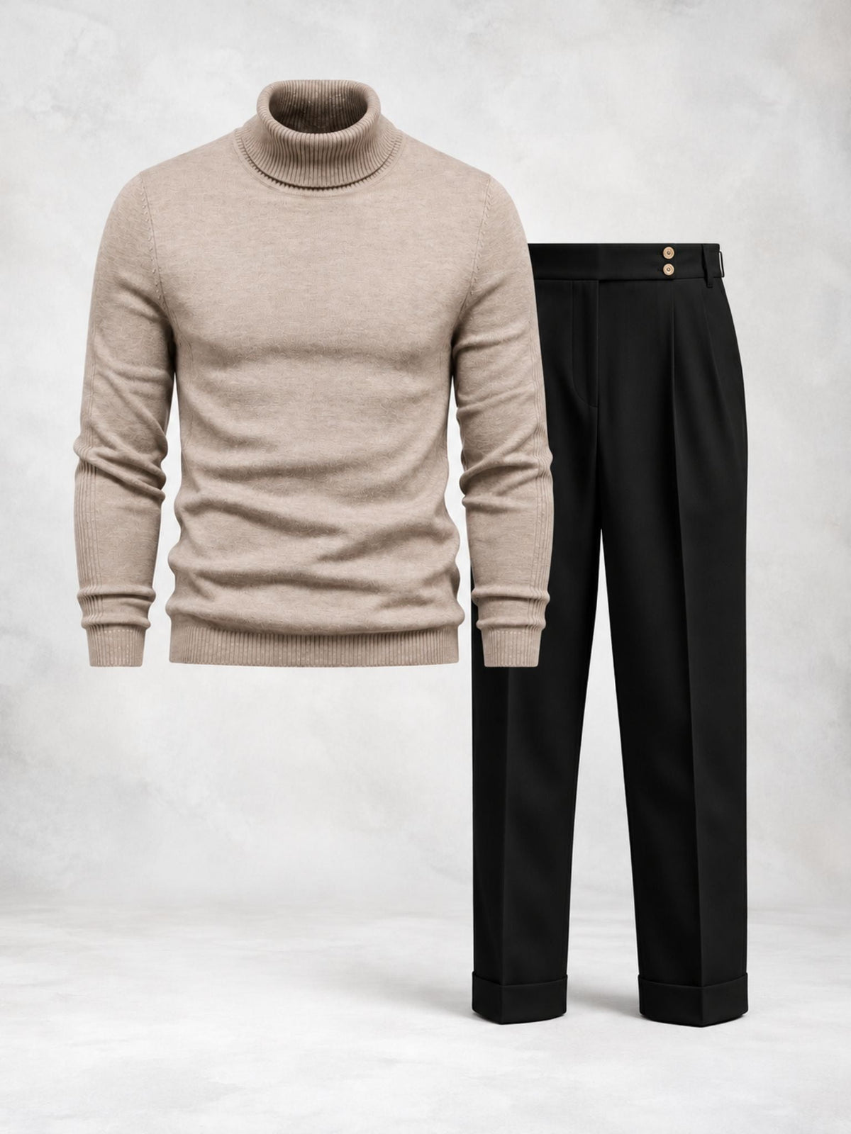 Men's Fine Knit Turtleneck Sweater & Pleated Pants Set