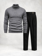 Men's Fine Knit Turtleneck Sweater & Pleated Pants Set