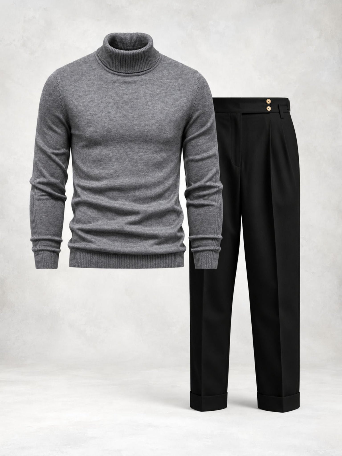 Men's Fine Knit Turtleneck Sweater & Pleated Pants Set