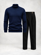 Men's Fine Knit Turtleneck Sweater & Pleated Pants Set