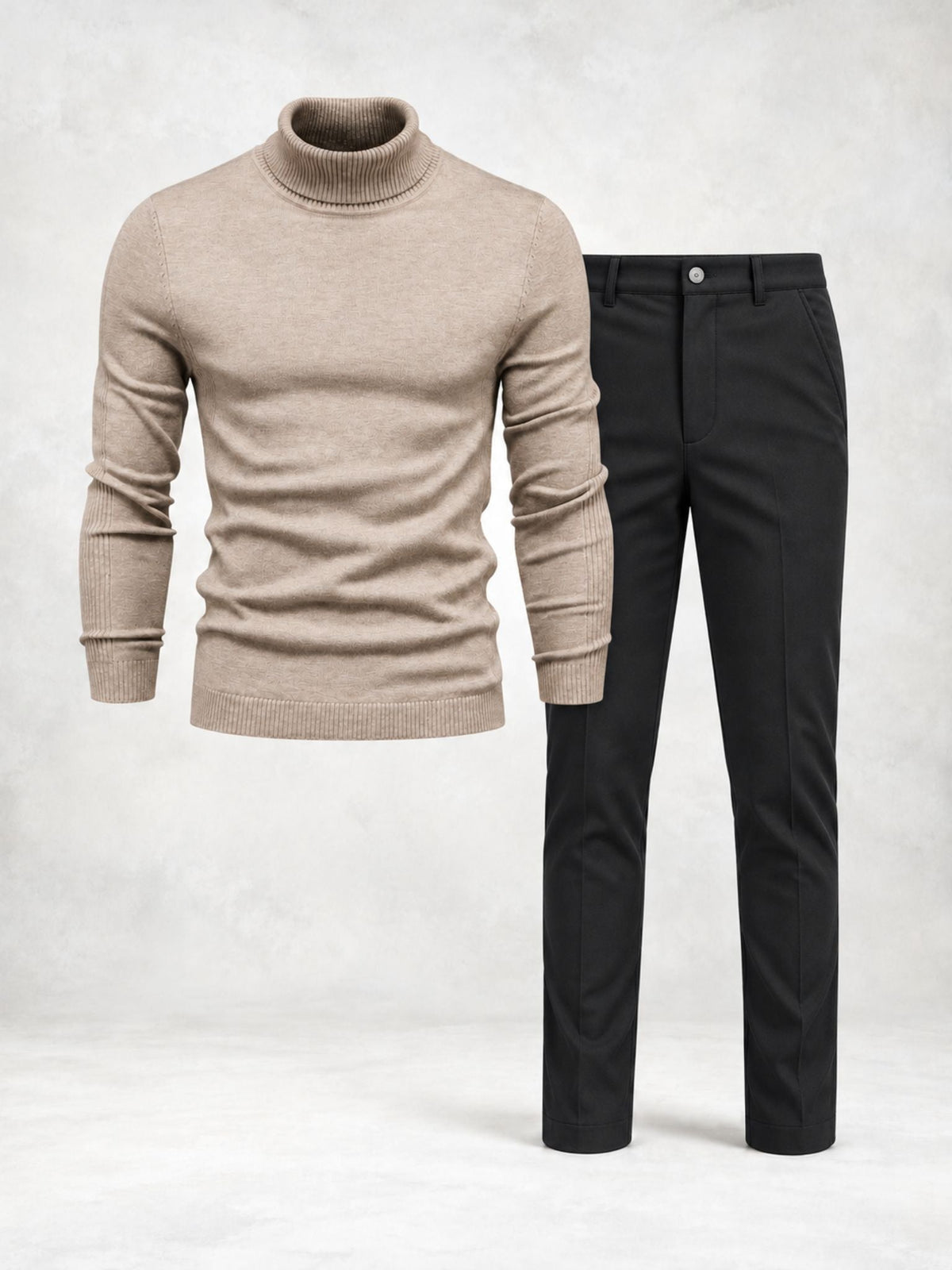 Men's Fine Knit Turtleneck Sweater & Slim Pants Set