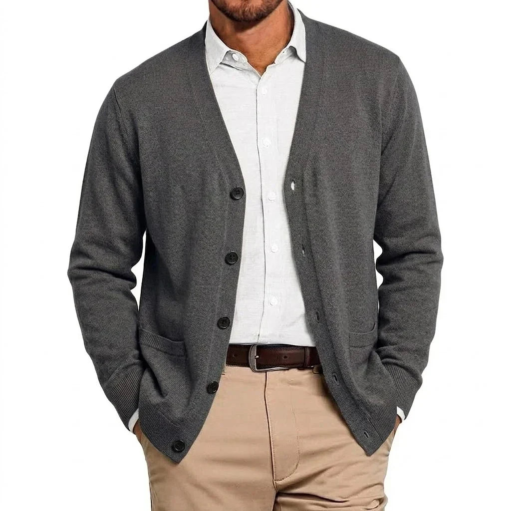 Men's Fine Knit V-Neck Cardigan