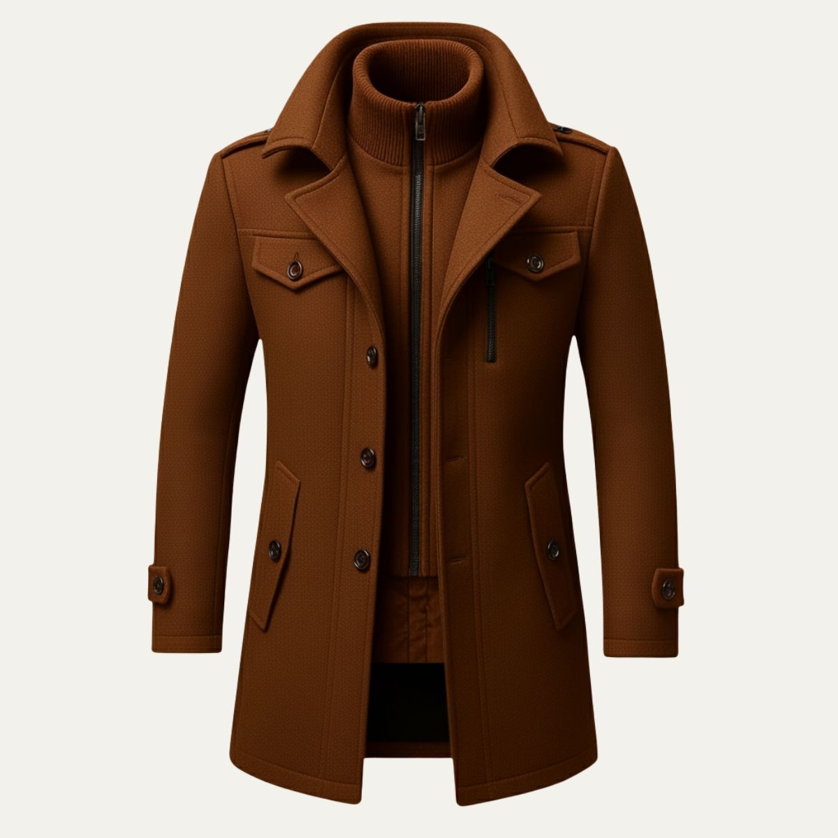 Men's Full-Zip High Collar Coat