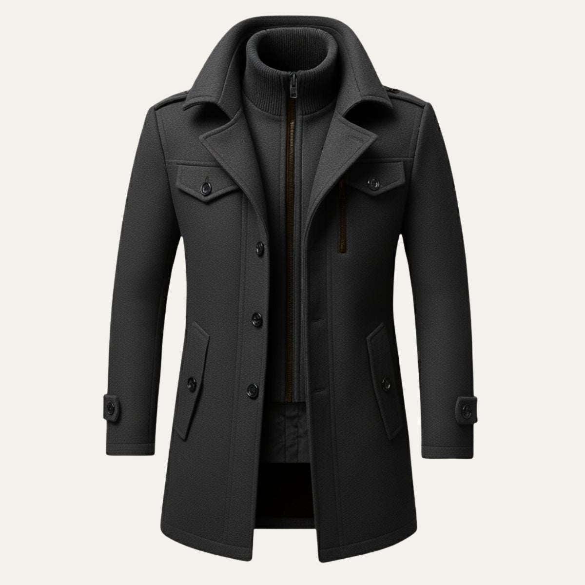 Men's Full-Zip High Collar Coat