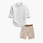 Men's Henley Shirt and Pleated Shorts Set