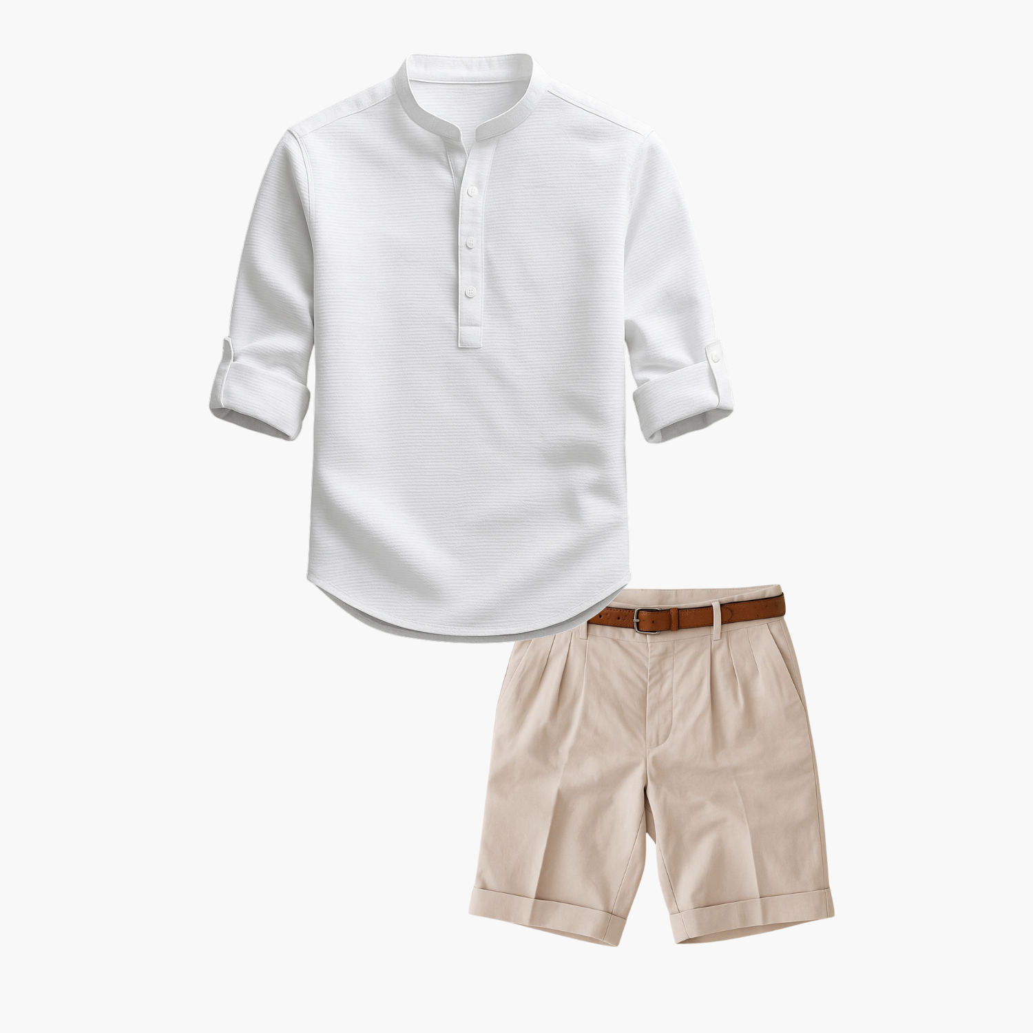 Men's Henley Shirt and Pleated Shorts Set