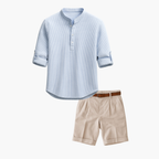 Men's Henley Shirt and Pleated Shorts Set