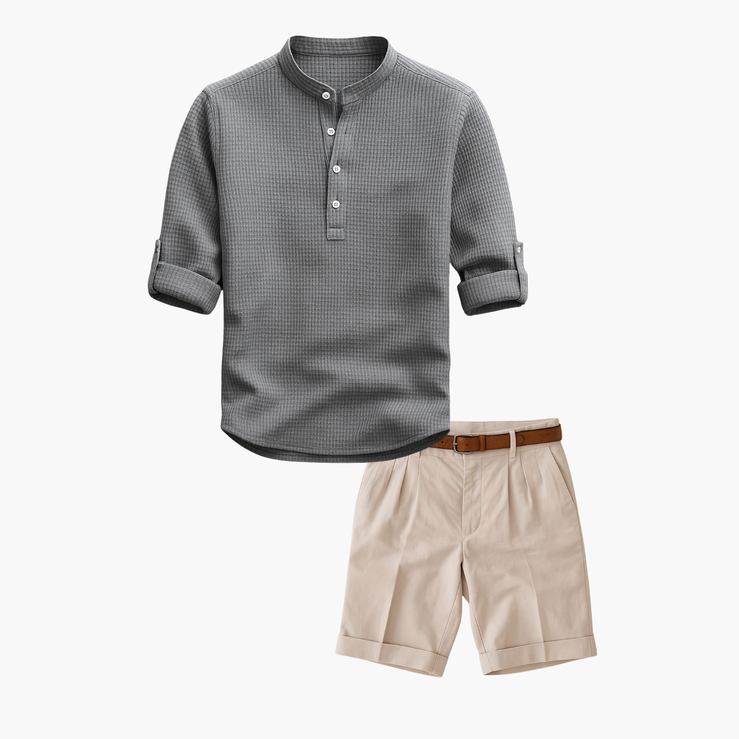 Men's Henley Shirt and Pleated Shorts Set