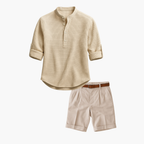 Men's Henley Shirt and Pleated Shorts Set