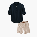 Men's Henley Shirt and Pleated Shorts Set