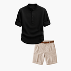 Men's Henley Shirt and Pleated Shorts Set