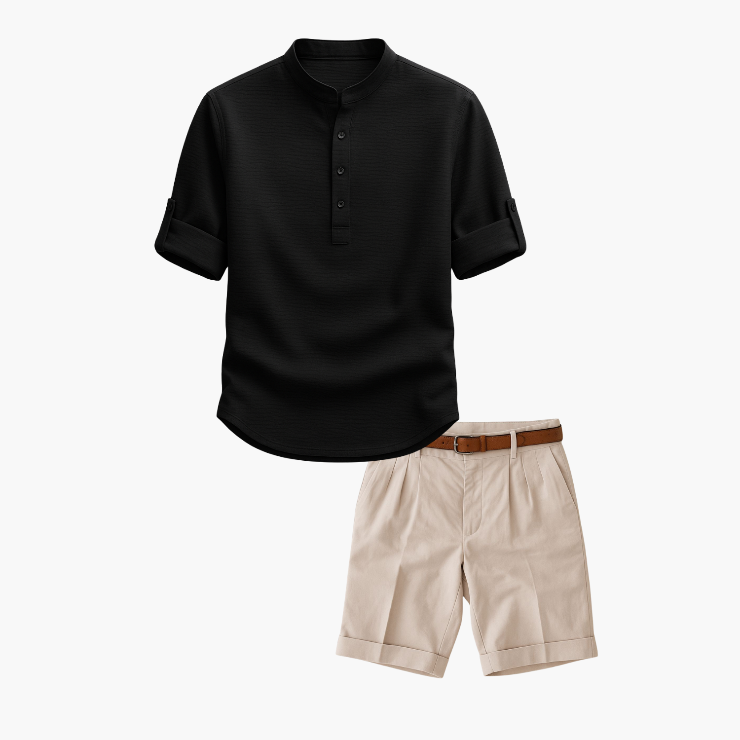 Men's Henley Shirt and Pleated Shorts Set