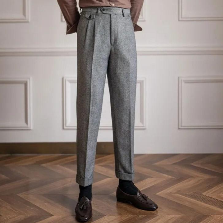 Men's Herringbone Pleated Pants