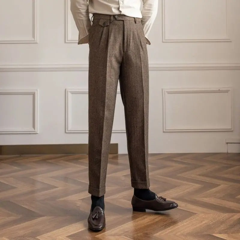 Men's Herringbone Pleated Pants