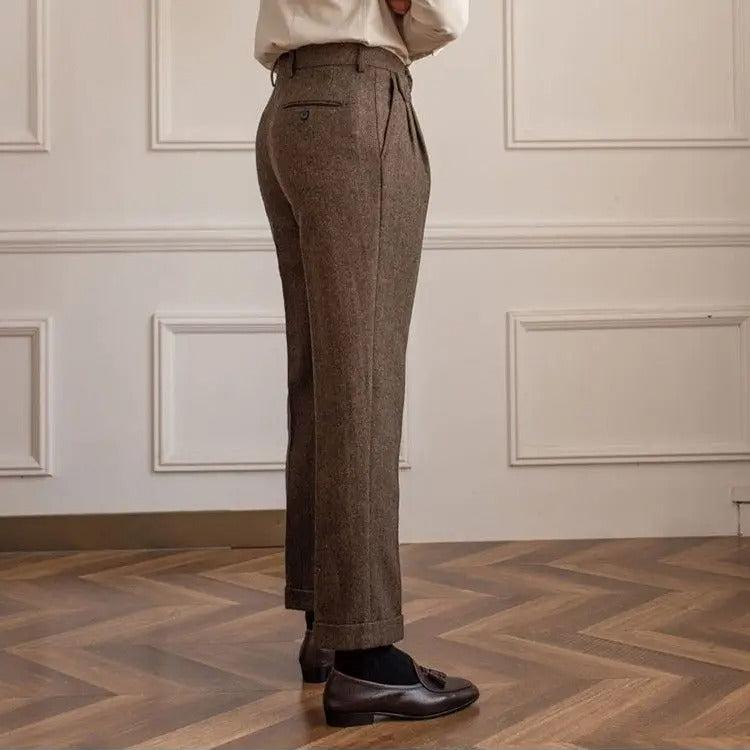 Men's Herringbone Pleated Pants