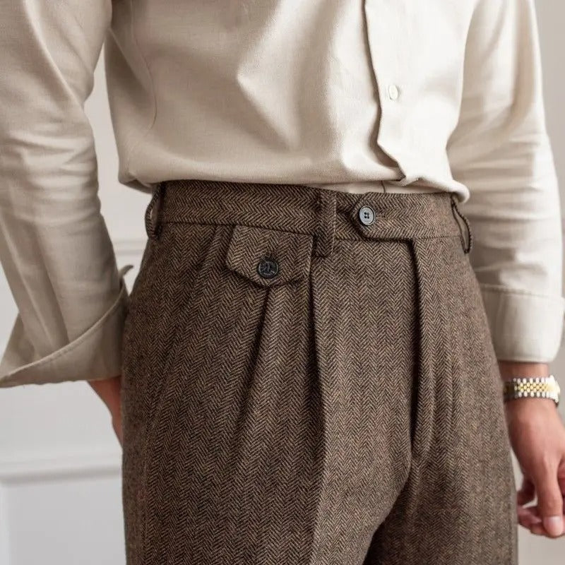 Men's Herringbone Pleated Pants