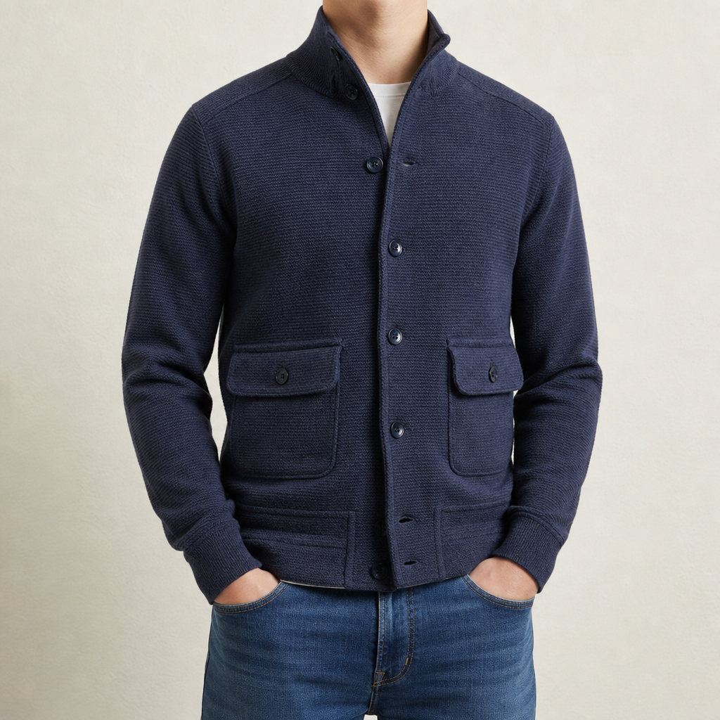 Men's High Collar Knit Jacket