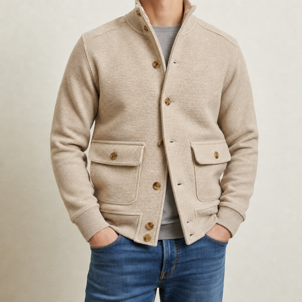 Men's High Collar Knit Jacket
