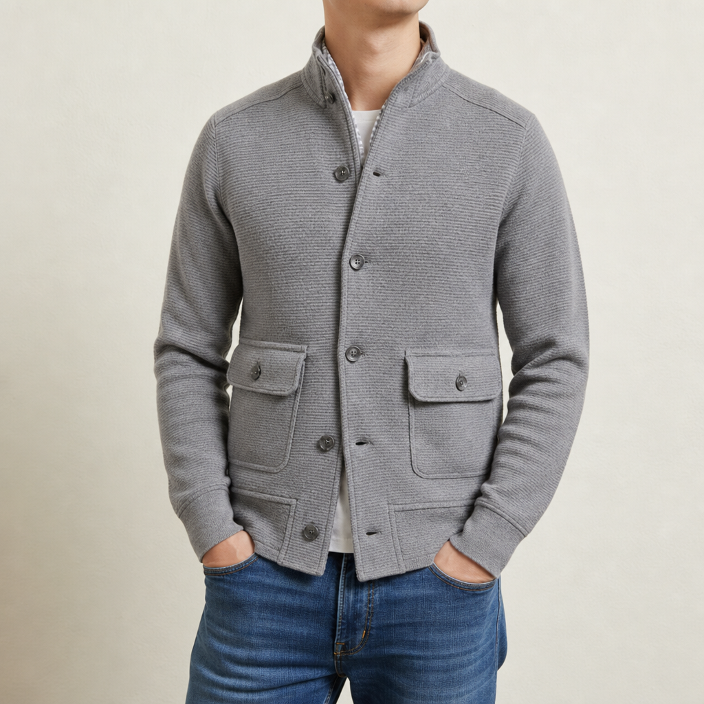 Men's High Collar Knit Jacket