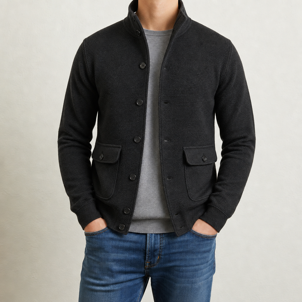 Men's High Collar Knit Jacket