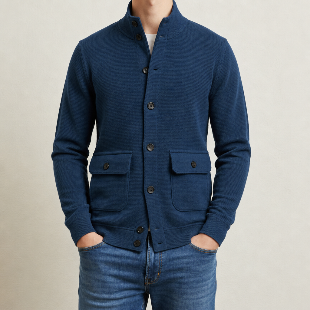 Men's High Collar Knit Jacket