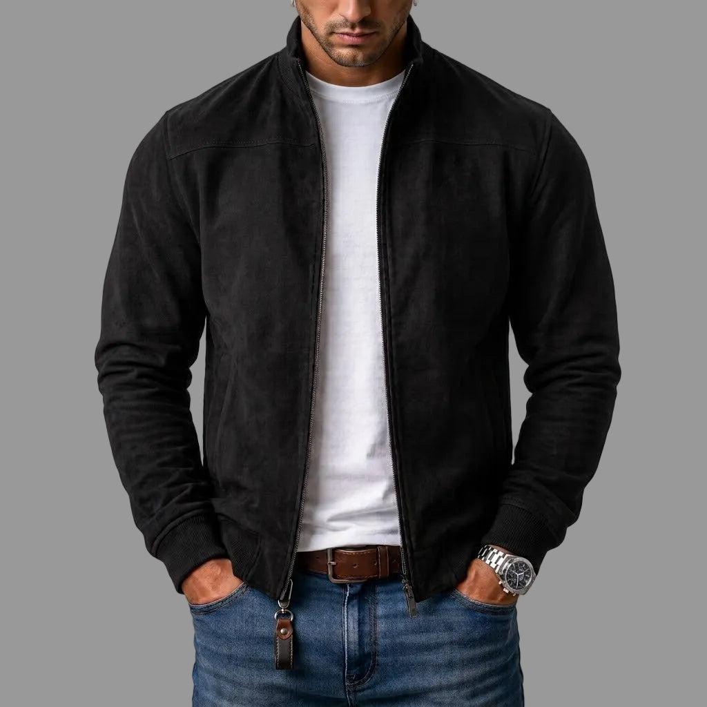 Men's High Collar Suede-Look Jacket