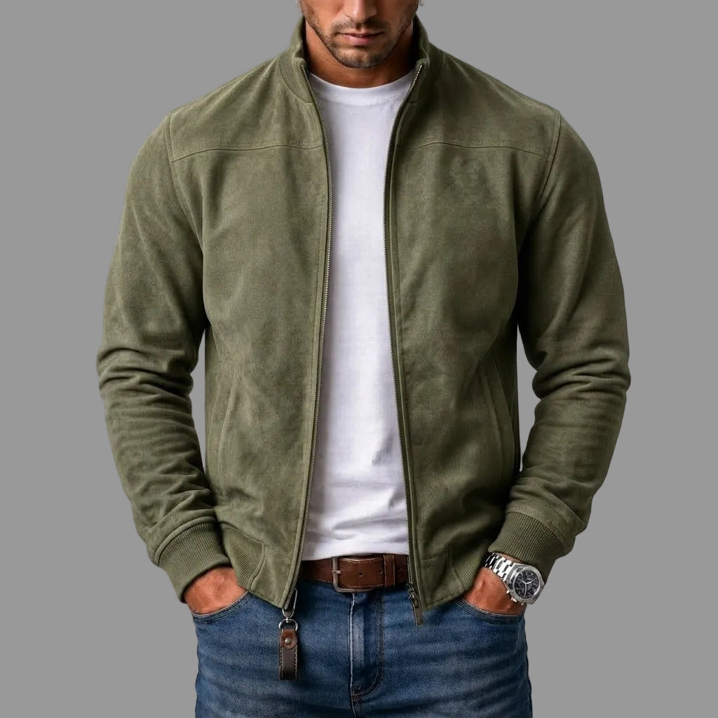 Men's High Collar Suede-Look Jacket