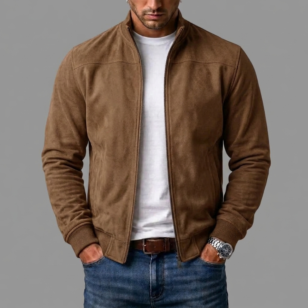 Men's High Collar Suede-Look Jacket
