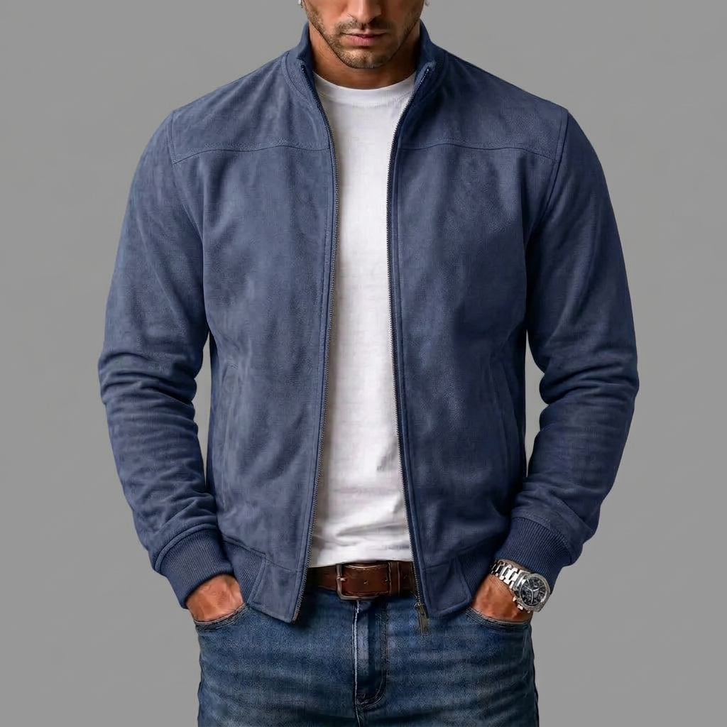 Men's High Collar Suede-Look Jacket