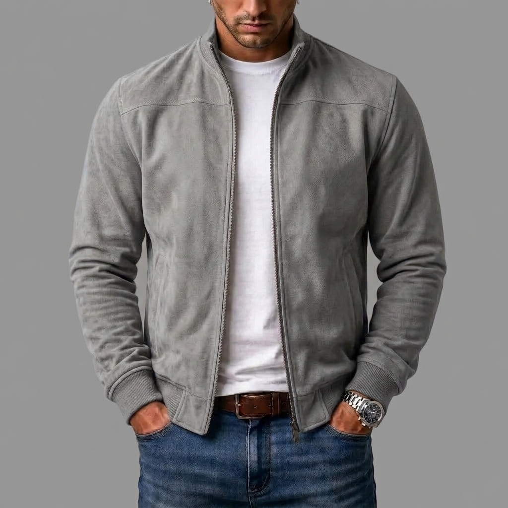 Men's High Collar Suede-Look Jacket
