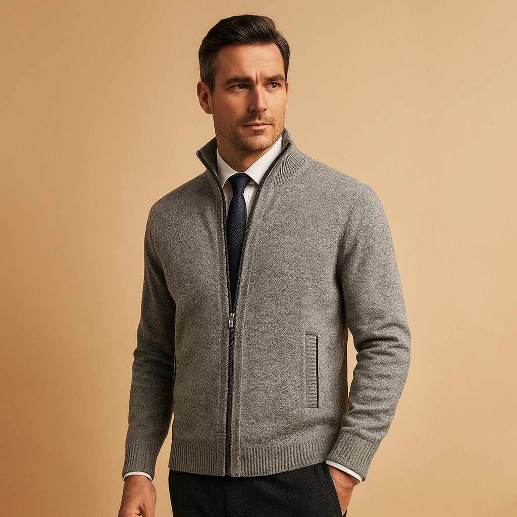 Men's High Collar Zip-Up Cardigan