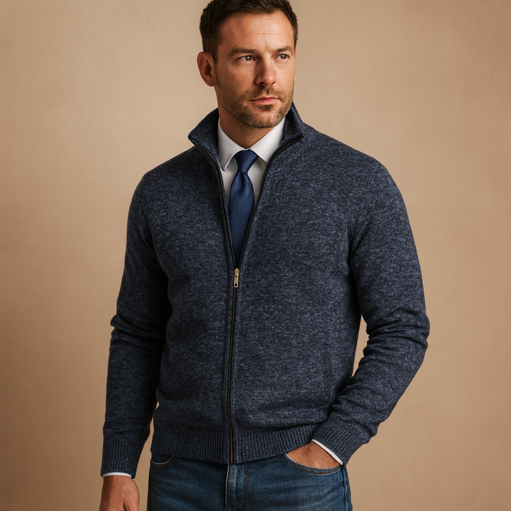 Men's High Collar Zip-Up Cardigan
