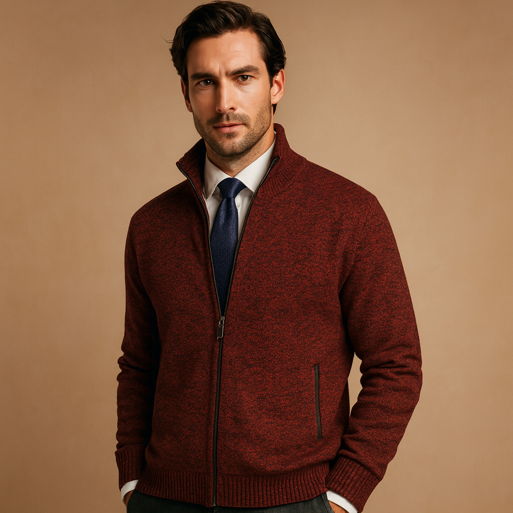 Men's High Collar Zip-Up Cardigan