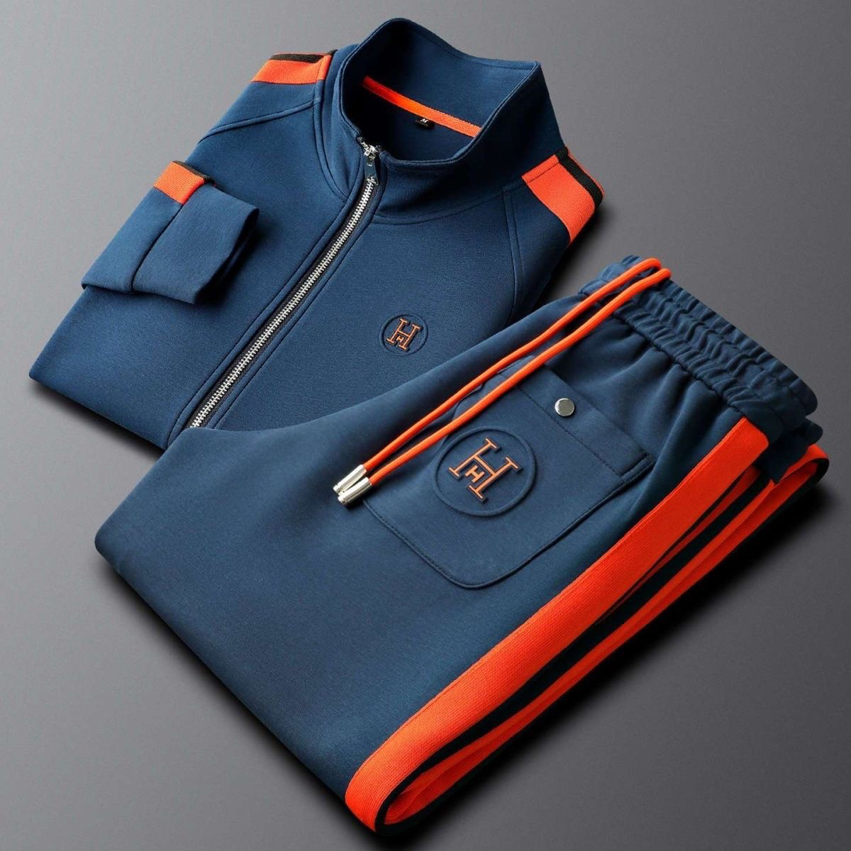 Men's High Collar Zip-Up Pants Set