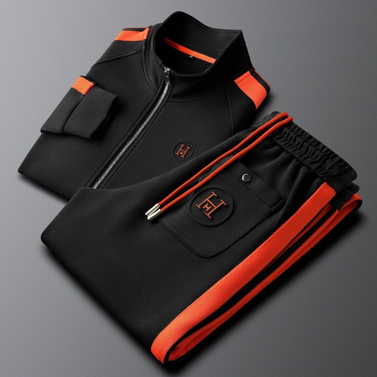 Men's High Collar Zip-Up Pants Set