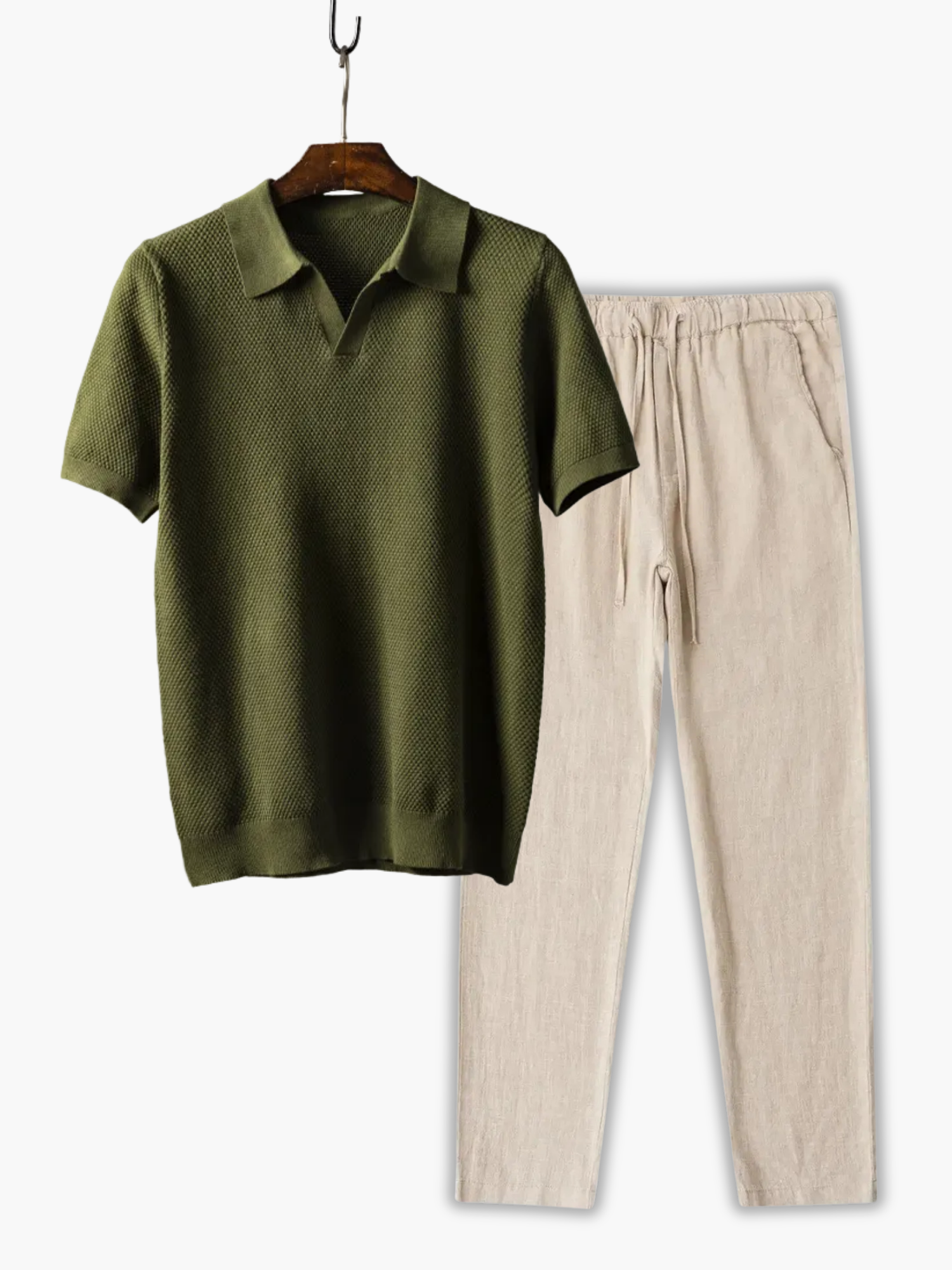 Men's Honeycomb Polo and Drawstring Pants Set