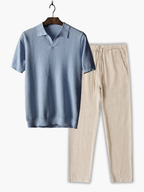 Men's Honeycomb Polo and Drawstring Pants Set