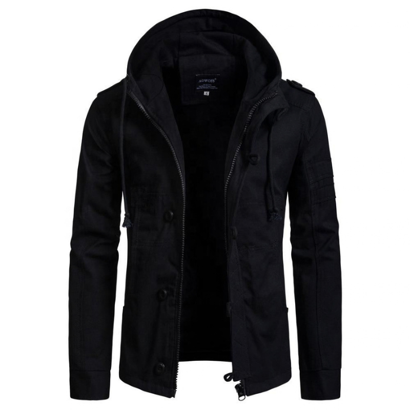 Men's Hooded Button Zip-Up Jacket