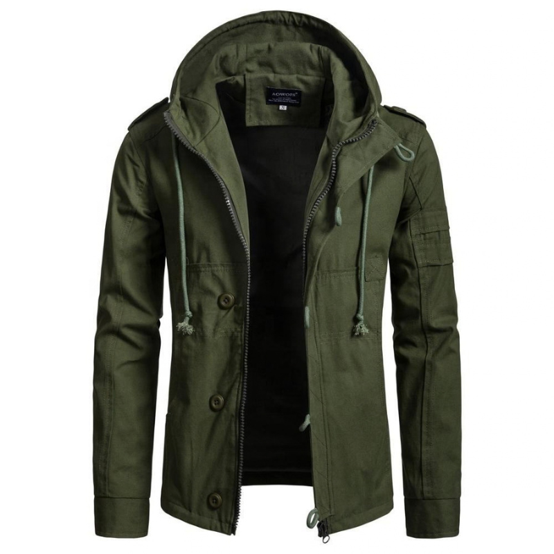 Men's Hooded Button Zip-Up Jacket