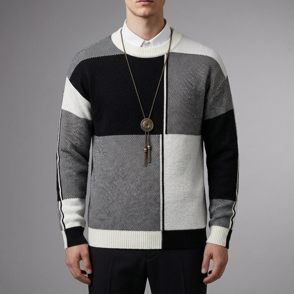 Men's Knit Crew Neck Color-Block Sweater