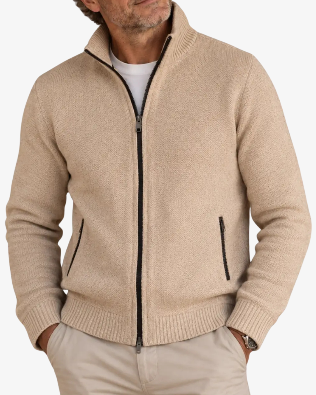Men's Knit High Collar Zip-Up Cardigan