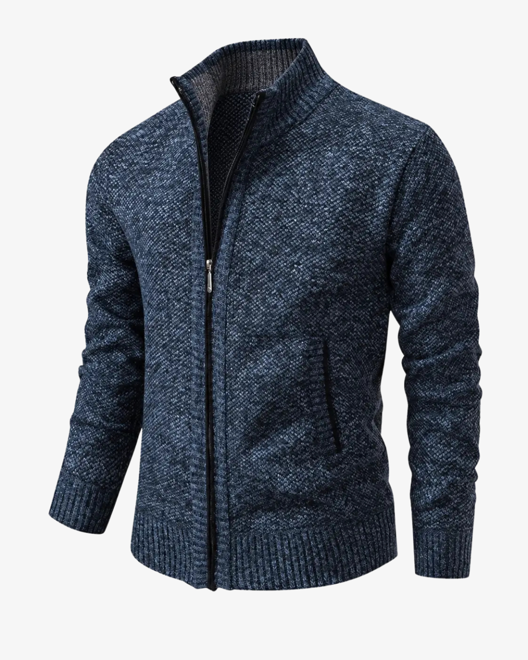 Men's Knit High Collar Zip-Up Cardigan